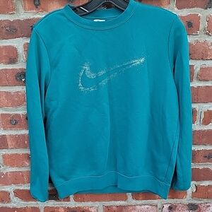 Nike Teal Crewneck Sweatshirt with Distressed Silver Swoosh